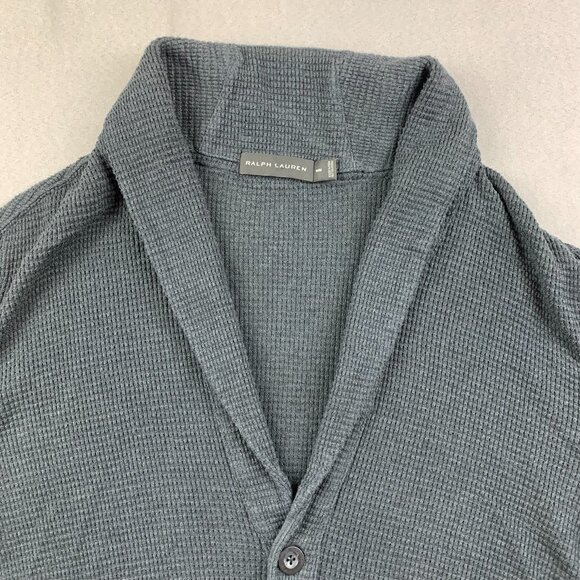 Ralph Lauren Black Label Mens Sweater Medium Black Waffle Shawl Cardigan Pima - Picture 2 of 10
